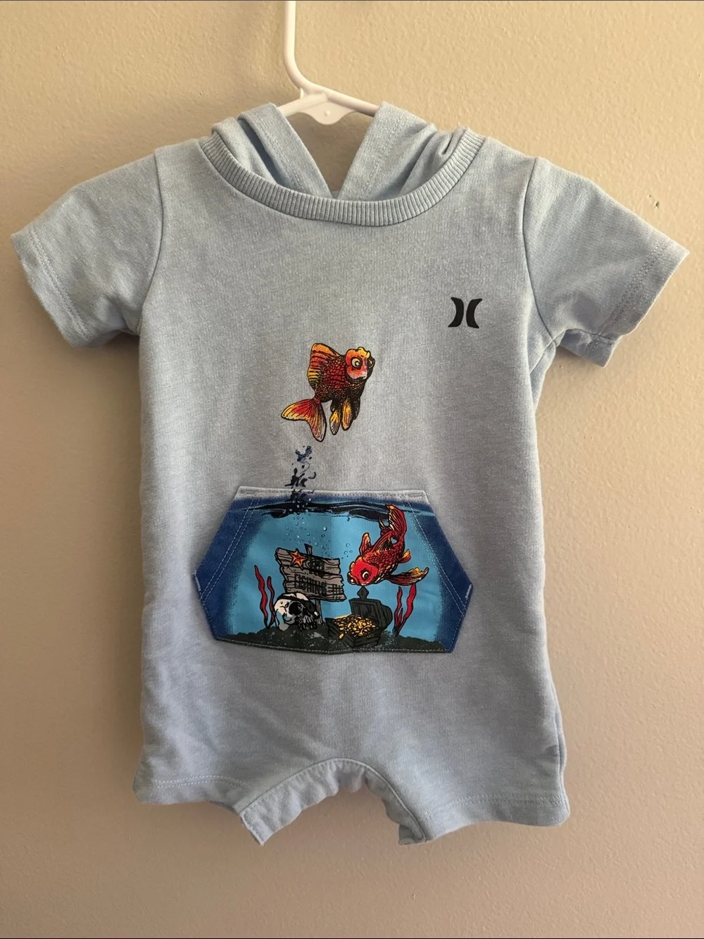 Light Blue Infant Romper with Colorful Goldfish Graphic